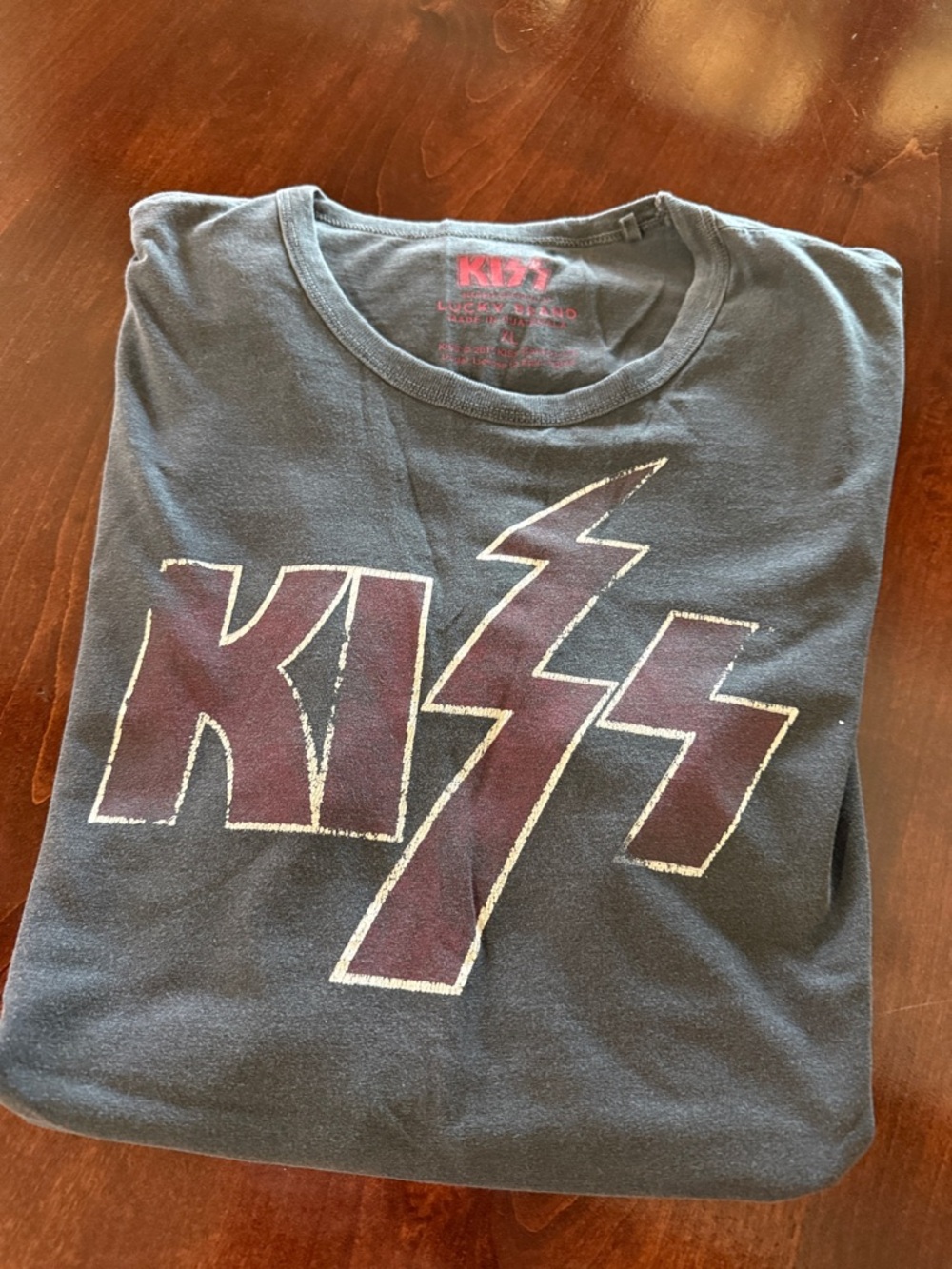 Kiss Gray Tee with Maroon Logo, XL, EUC